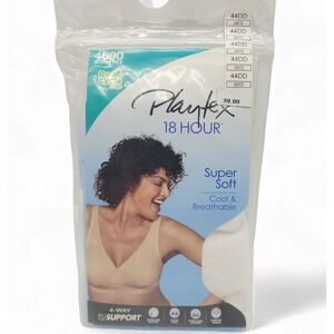 Playtex 18 Hour‎ Wireless Bra Size 44DD White Style 4690 Moisture-Wicking